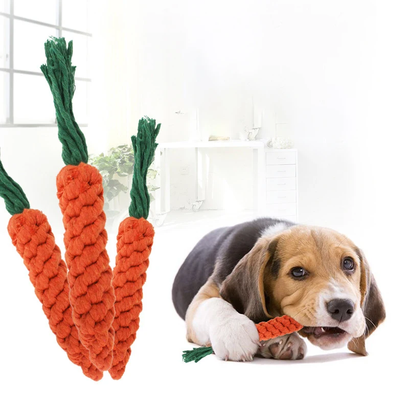 1PC Dog Toy Carrot Knot Rope Ball Cotton Rope Dumbbell Puppy Cleaning Teeth Chew Toy Durable Braided Bite Resistant Pet Supplies