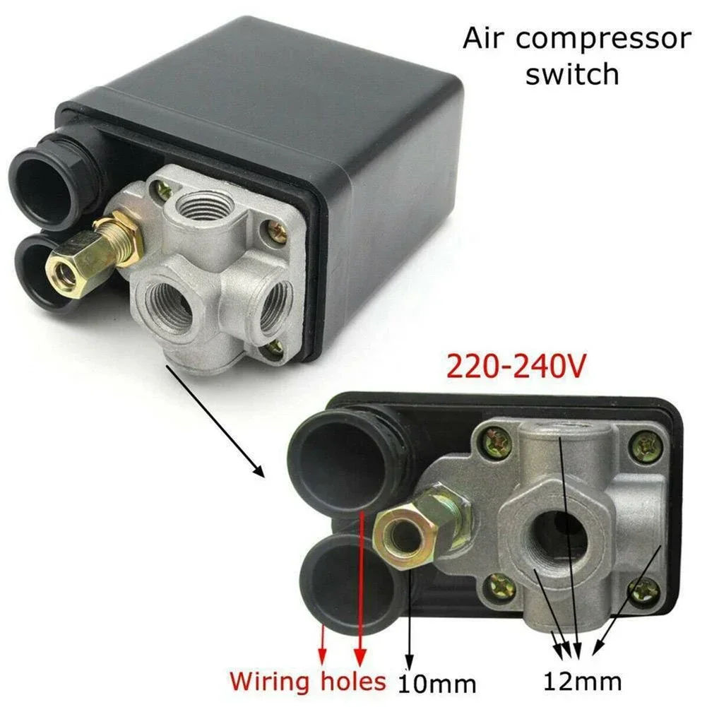 ALLGOOD Heavy Duty  Air Compressor Pressure Switch Control Valve Replacement Parts 90-120 PSI 240V 4 Port 1/4” BSP Switch Contro