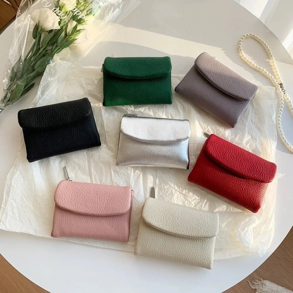 

Fashion Zipper Short Wallets Soft Leather Large Capacity Coin Purse Solid Color Money Bag Women