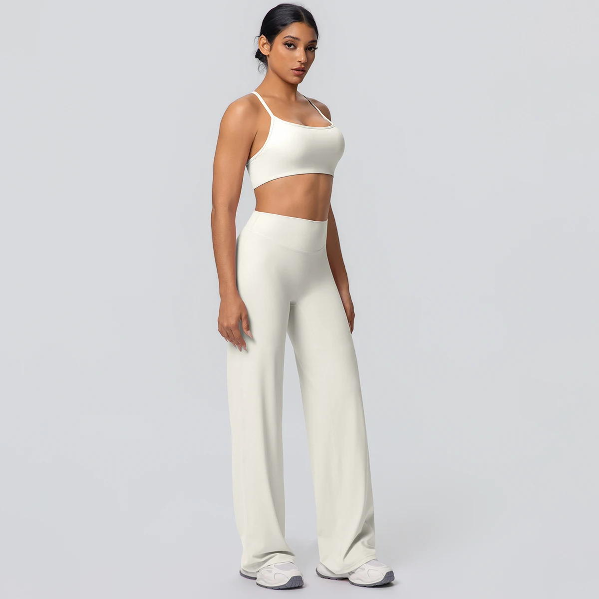 Frauen Gym Sport Yoga Anzug Sexy Schöne Zurück Yoga Unterwäsche Mit Brust Pad Einfarbig Hohe Taille Breite Bein Hosen Yoga Set – Detail 27