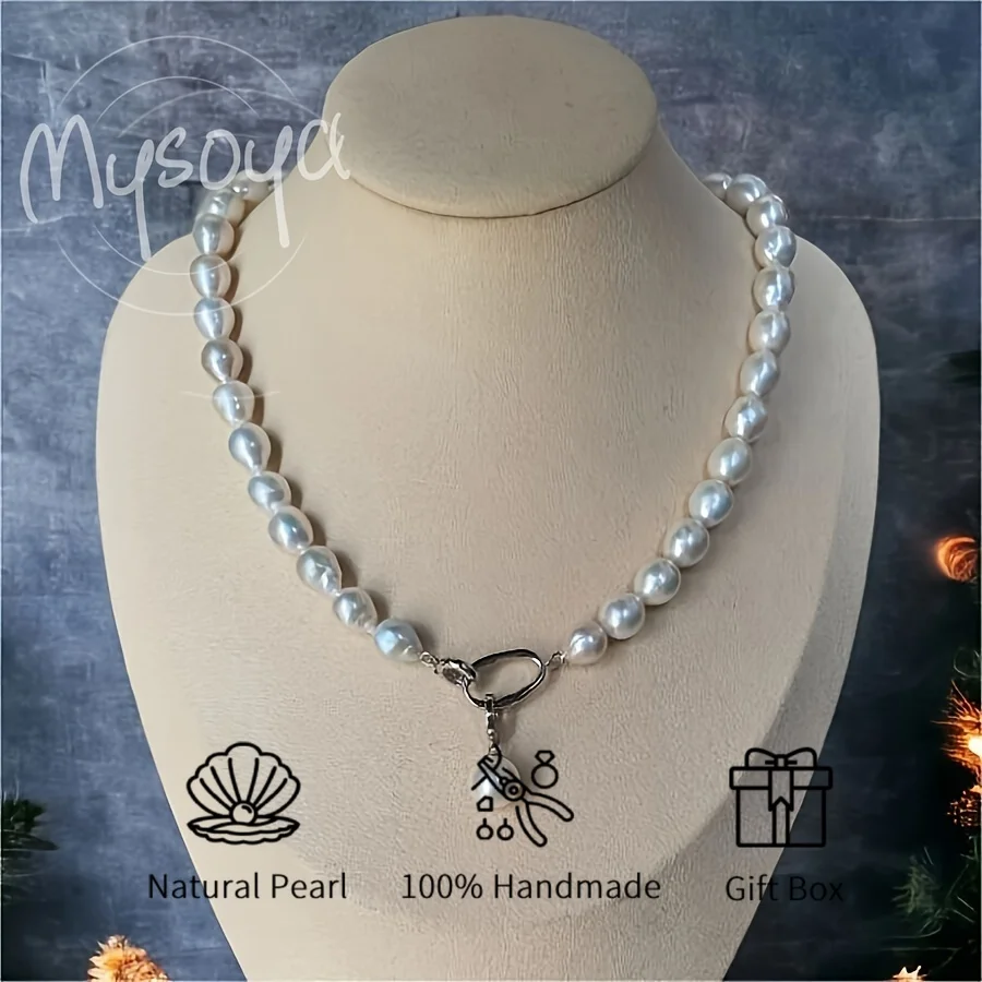 MYSOYA 9-11 مللي متر الأبيض الباروك لؤلؤ المياه العذبة قلادة اللؤلؤ الطبيعي هدية صندوق مثالي لحفل زفاف عيد الميلاد عيد الميلاد السنة الجديدة #1