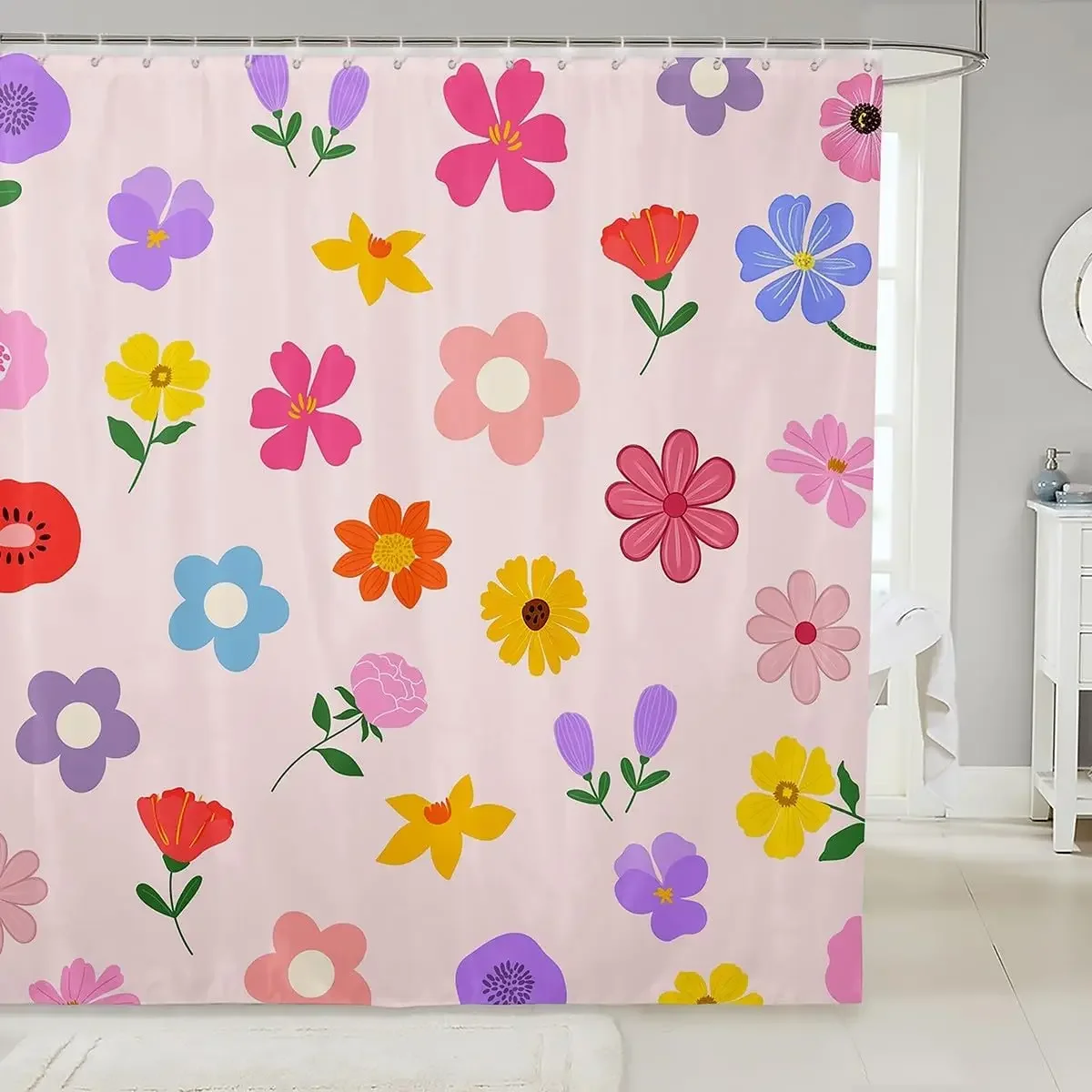 

Красочные цветочные занавески для душа, милые мультяшные занавески для ванной комнаты для детей, женщин и мужчин, блестящие аксессуары принцессы для ванной комнаты, цветок