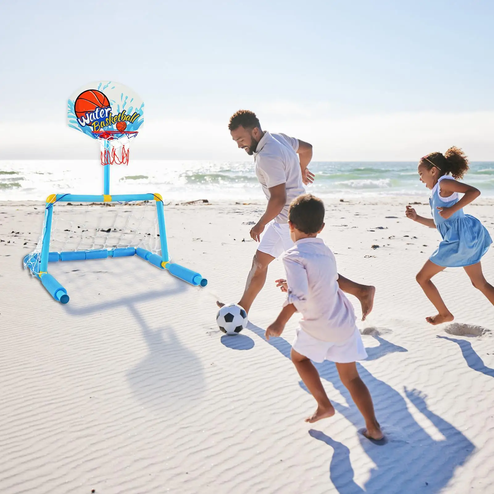 But de basket-ball flottant 2 en 1, but de Football avec 2 balles et 1 pompe, jouet interactif pour jeu d'eau, cerceau de basket-ball pour