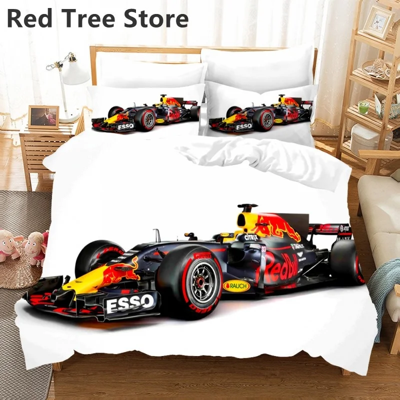 Imagem -03 - Red Racing Car 3d Bedding Conjunto para Crianças Game Racer Printing Capa de Edredão Roupa de Cama com Fronha Cama Dupla Menino f1 Pcs Pcs