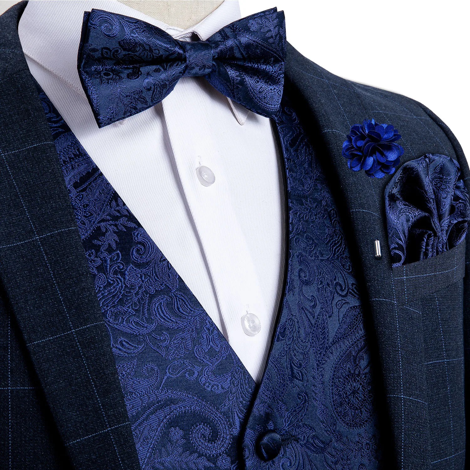 Vestido formal de ouro azul preto paisley casamento terno colete formal negócios homens smoking colete terno gravata borboleta conjunto dibangu