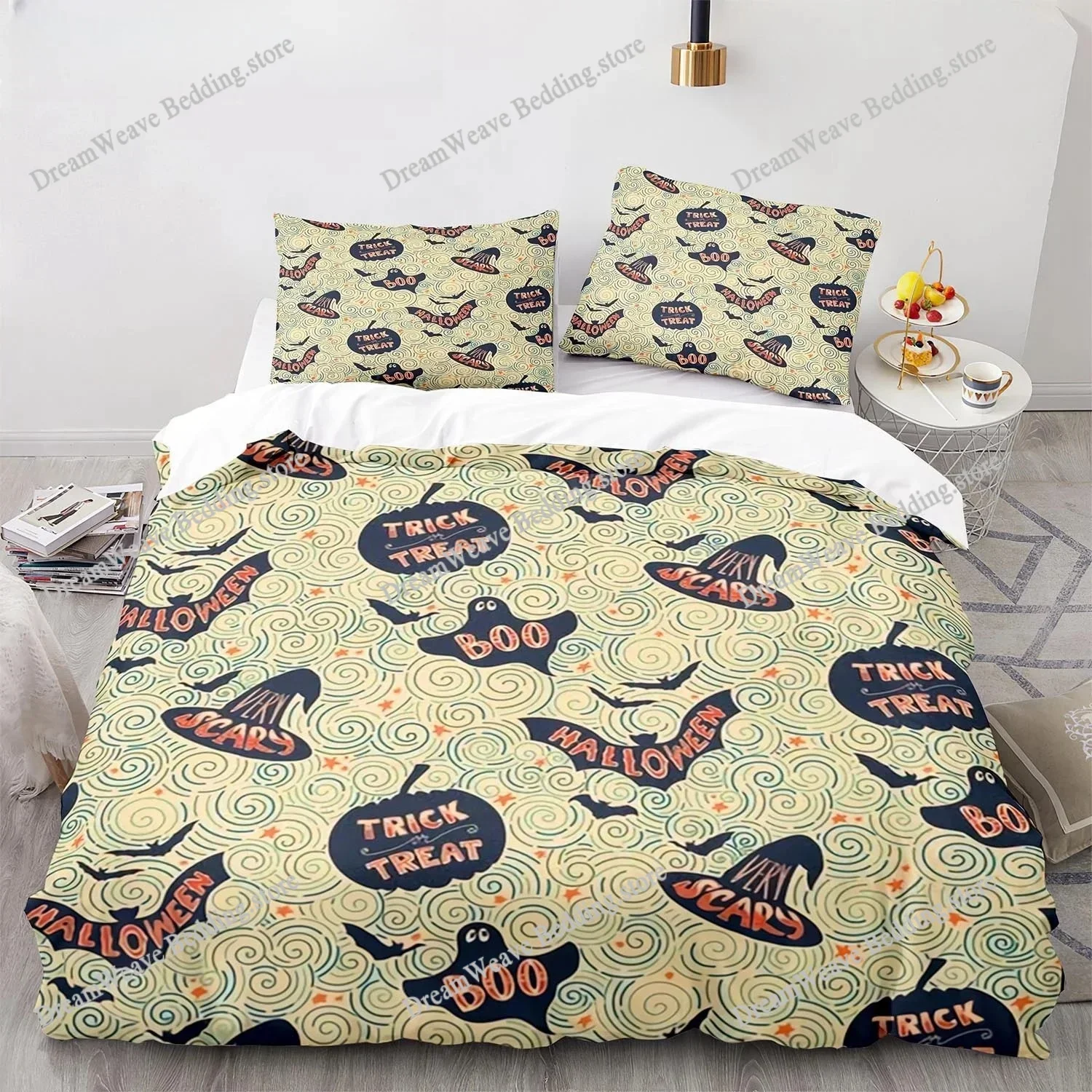 

New 3D Print Halloween Boo Cartoon Bedding Set,Duvet Cover Bed Set Quilt Cover Pillowcase,King Queen Twin Size Boys Girls Adults