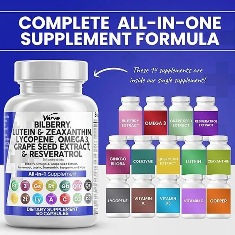 Eye Health Vitamins Containing Cranberry Lutein, Zeaxanthin, Lycopene, Resveratrol, Grape Seed Extract, Omega, Astaxanthin