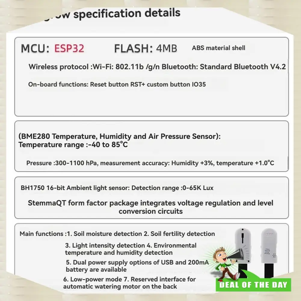

24-часовая доставка Lilygo ESP32 тестер почвы T-Higrow BEM280 ESP32 Wi-Fi Bluetooth датчик почвы температура влажности для садовой мониции