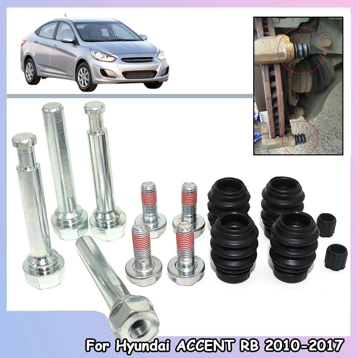 

Brake Caliper Cylinder Slider Guide Pin For Disc Housing Bolts Rubber Bushing Boot Seal Kit For Hyundai ACCENT RB 2010 2011-2017