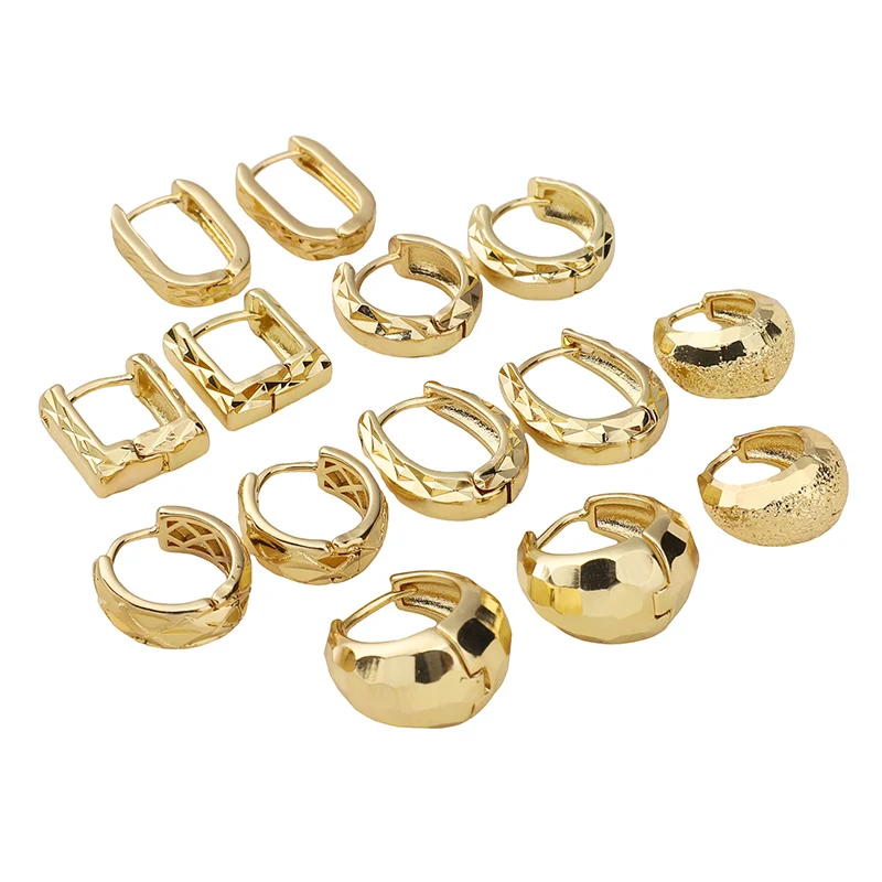 1PC 14K Gold-Plated Copper Round/Square/D-shaped Hoop Earrings Brass Big Ear Hooks DIY Jewelry Making Components For Women Girl