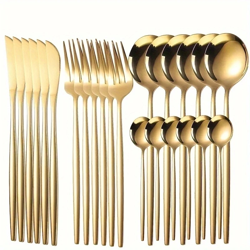 

24pcs Luxury Golden Stainless Steel Tableware Set Includes Knives Forks Spoons Tea Spoon Cutlery Set For Home And Restaurant