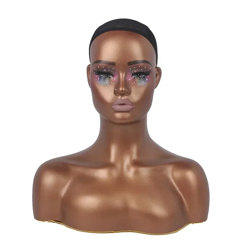 

Realistic African American Mannequin Head with Shoulder for Wigs Earrings Display