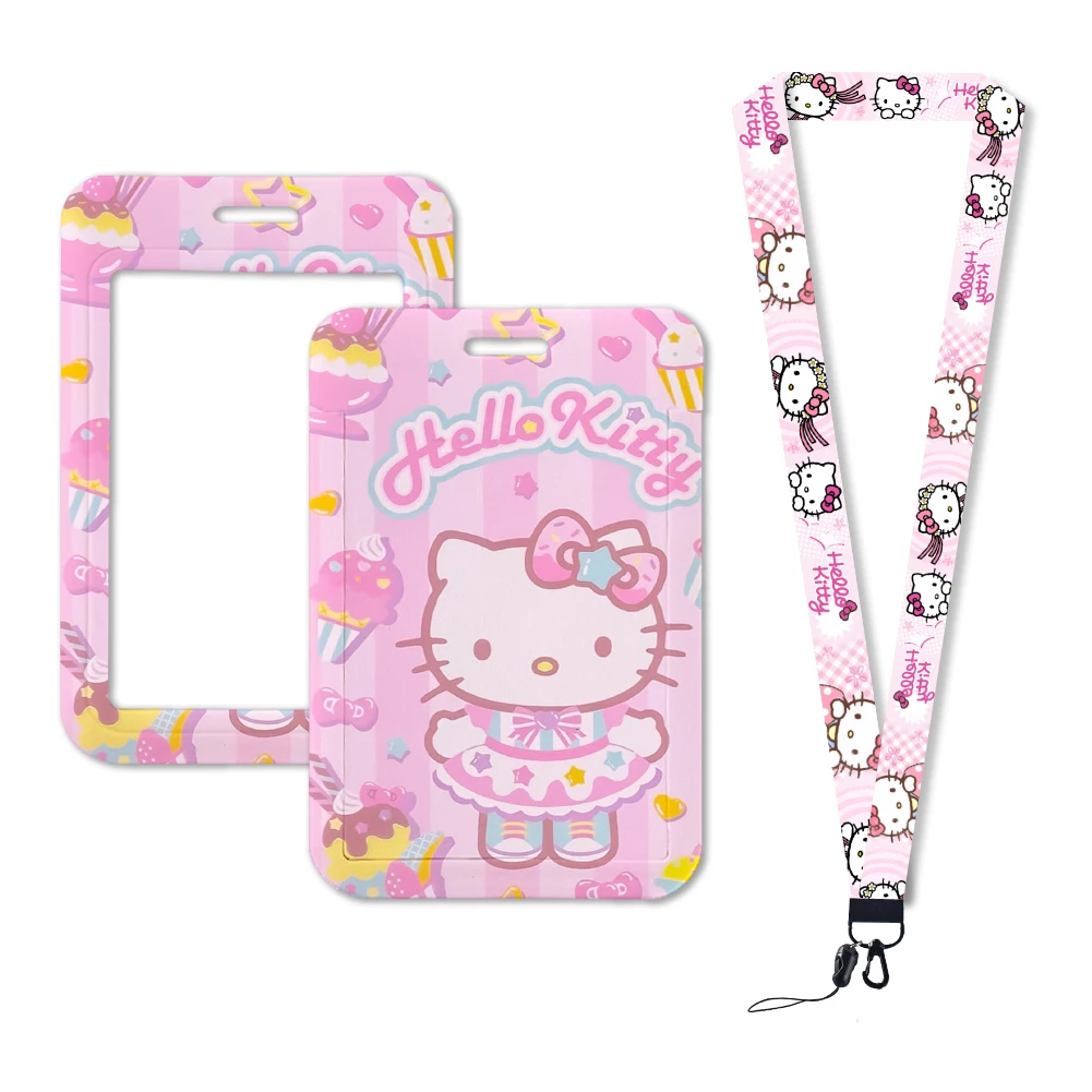 Lanyard dos desenhos animados Sanrio para telefone, alça de pescoço, titular do crachá de identificação, chaveiro, gato bonito, Hello Kitty, W