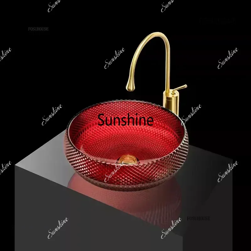 Transparent Glass Bathroom Sinks for Kitchen Italian Round Decorative Basin Light Luxury Multifunctional Sink for Coffee Shop