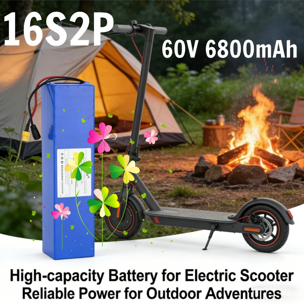 

Batterie Lithium-ion 60V 16S2P 18650, 67.2V, 6800mAh, Pour Scooter Électrique, Avec Prise Et Chargeur BMS 1000W BMS XT60/T