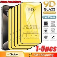 1-5PCS 9D Screen Protector Tempered Glass for IPhone 15 14 13 12 11 Pro Max Protective Glass for IPhone X XR XS Max 7 8 14 Plus