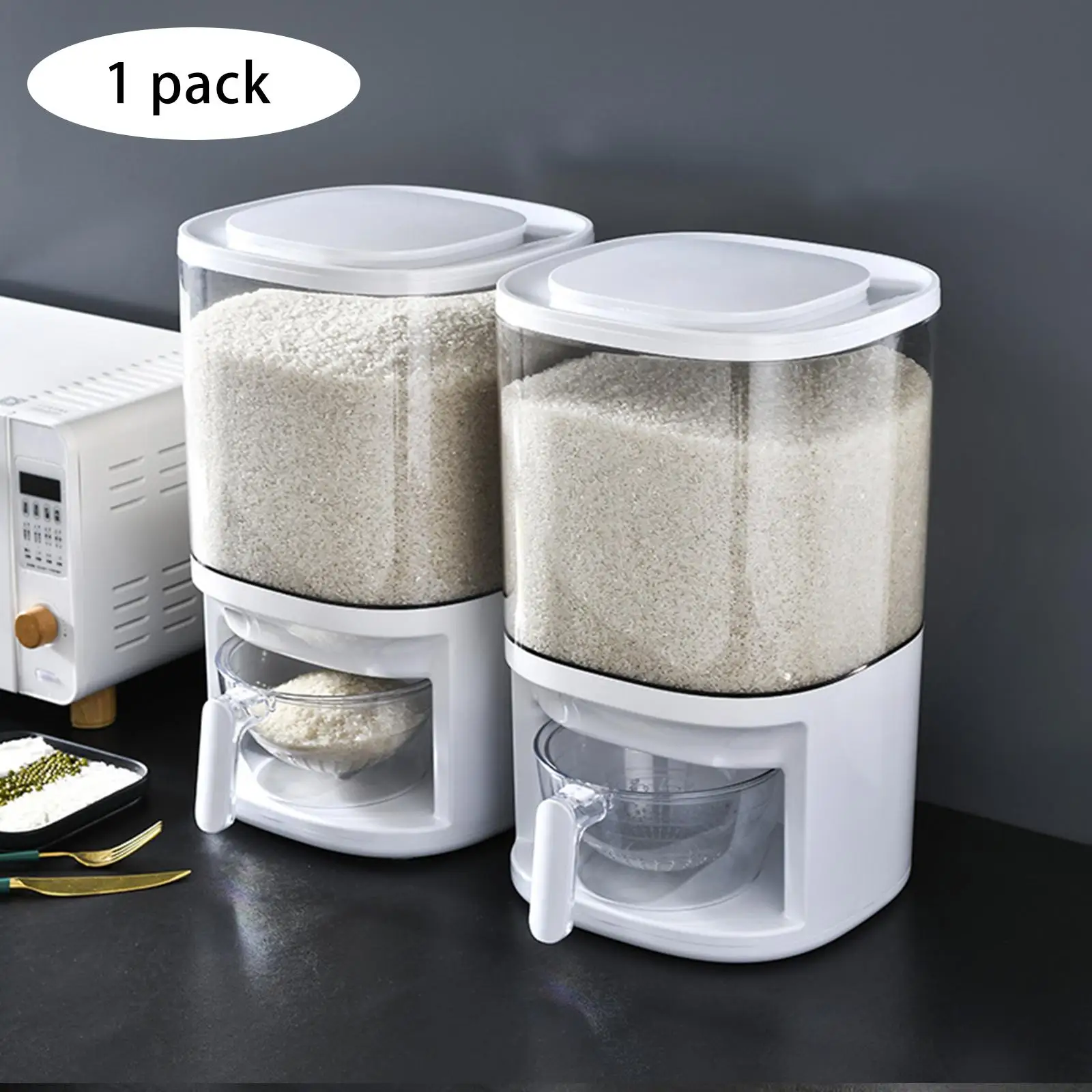 Rice Dispenser Dry Food Cereal Containers W/ Measuring Cup with Lid Kitchen Countertop Cereal Dispenser Storage Bin