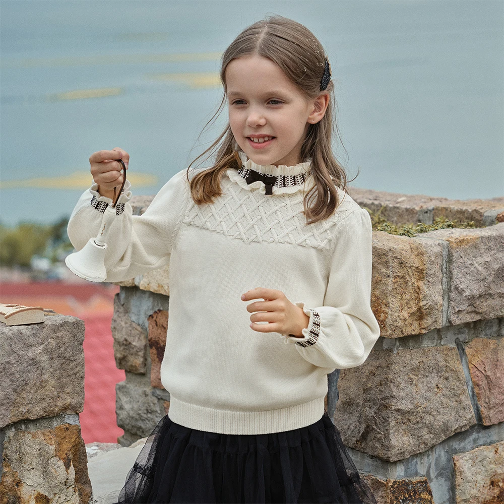 Dave Bella Children Autumn Winter Knitted Pullover Sweater for Girls Half High Collar Bottoming Sweater Kids Clothes DK4254577