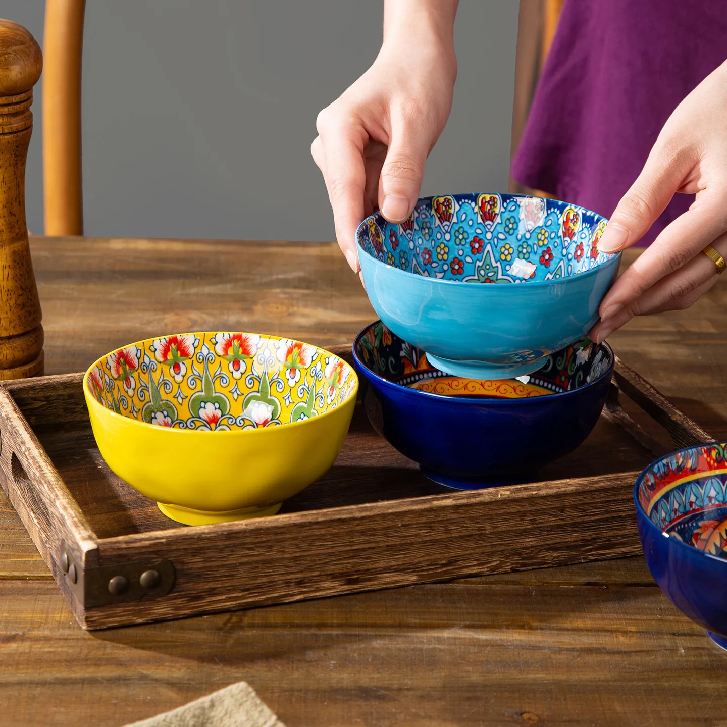 Bohemian Rice Bowl Home Creative Personality Ceramic Bowl High Appearance Level Retro Noodle Bowl Eating Rice Small Bowl
