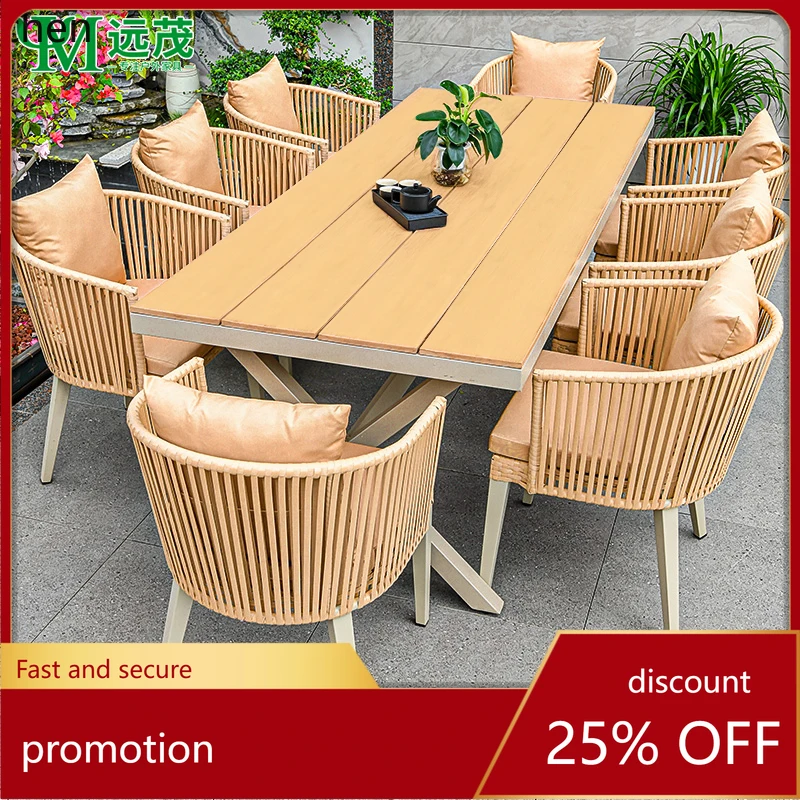 

ZMLGarden Rattan Plastic Wood Table and Chair Combination Outdoor Home Outdoor Leisure Aluminum Alloy Rattan Chair