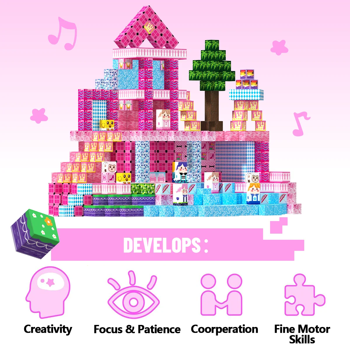 100 stuks magnetische bouwsteen kasteel magnetische kubus bouw- en stapelset STEM-leerspeelgoed, verjaardagscadeau