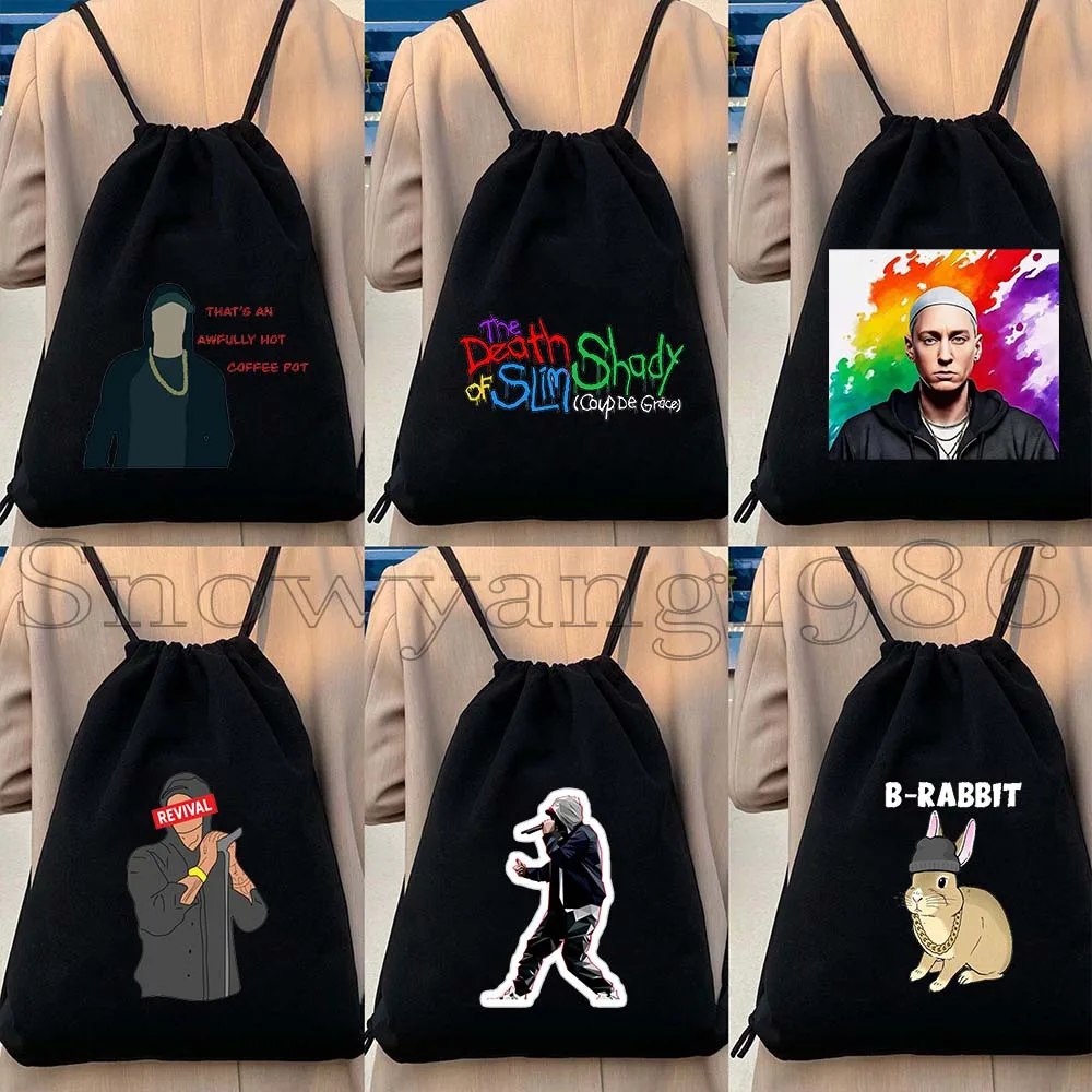 Eminem Rap God Horns The Death of Slim Shady Rabbit Music Fan Gifts Cute Canvas Drawstring Bag Soccer Backpack Sports Sackpack