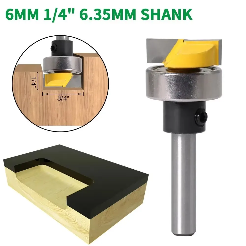 

1PC 1/4" 6.35MM 6MM Shank Milling Cutter Wood Carving Template Trim Router Bit Bottom Cleaning 3/4"W X 1/4"H Woodworking Cutter