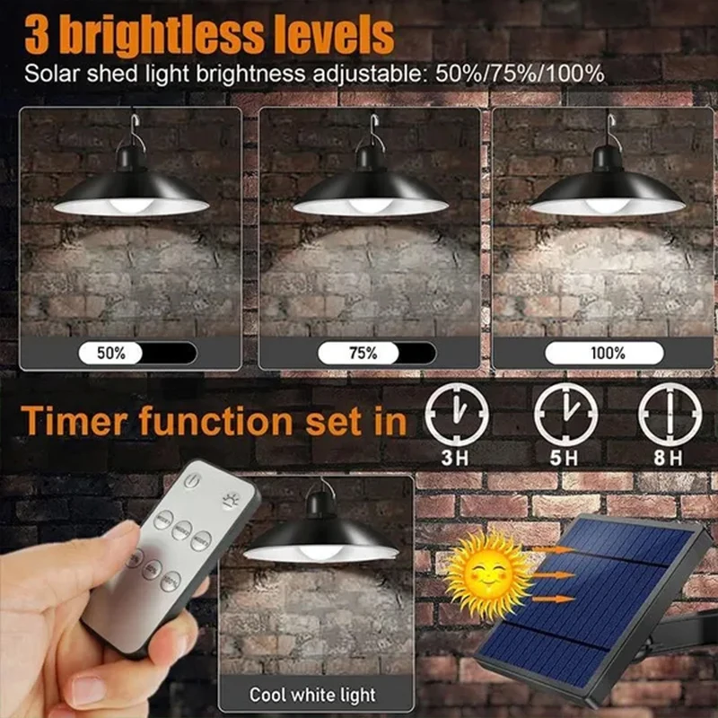 Lámpara colgante solar para exteriores, lámpara LED impermeable, decoraciones de araña de doble cabezal con Control remoto para cobertizo interior, sala de granero