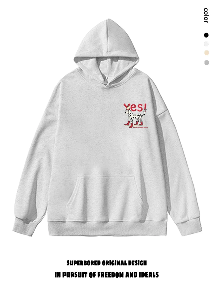 Sim, manchado cão padrão hoodies americano solto moletom com capuz masculino e feminino 2024 outono novas roupas de casal