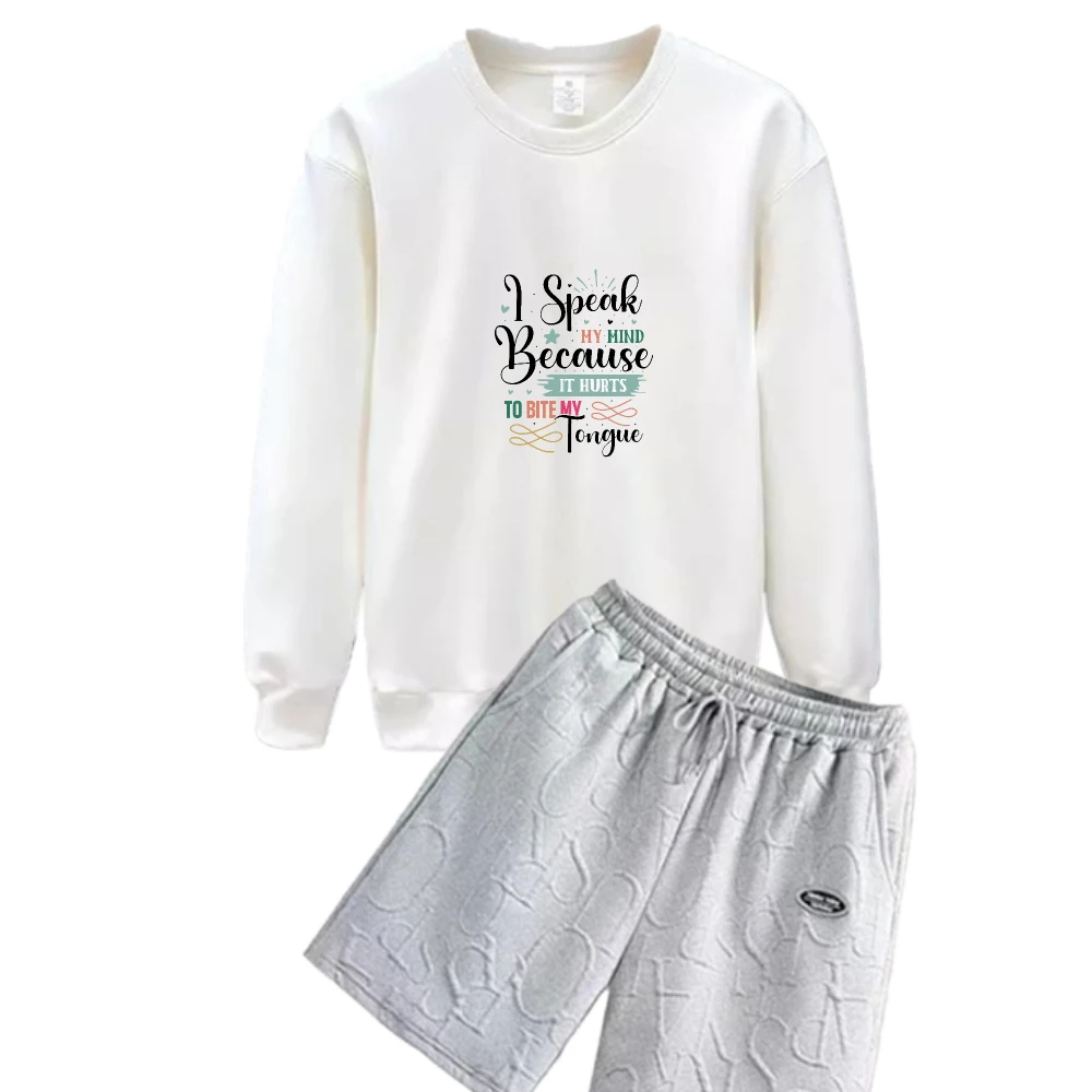 

2025 Long Sleeve Casual T-Shirt Men Spring And Autumn Gym Sets Romantic abstract English letter print Stretchable suit tracksuit