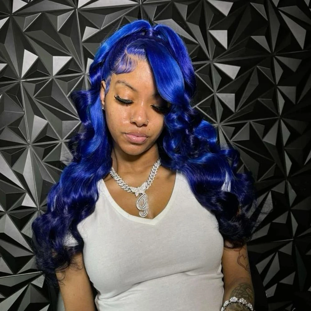 

Navy Blue Body Wave 13X6 HD Lace Frontal Wigs Human Hair Pre Plucked Colored Royal Blue 13X4 Lace Front Human Hair Wigs