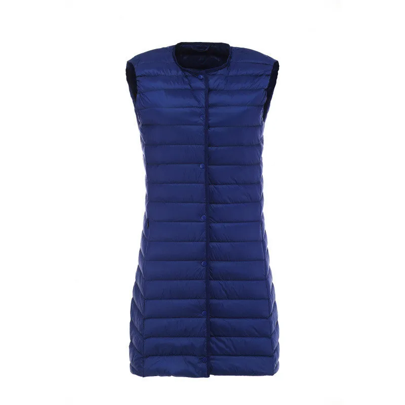 Autunno inverno senza maniche gilet donna leggero sottile bianco piumino d'anatra cappotto donna monopetto Midi lungo canotta