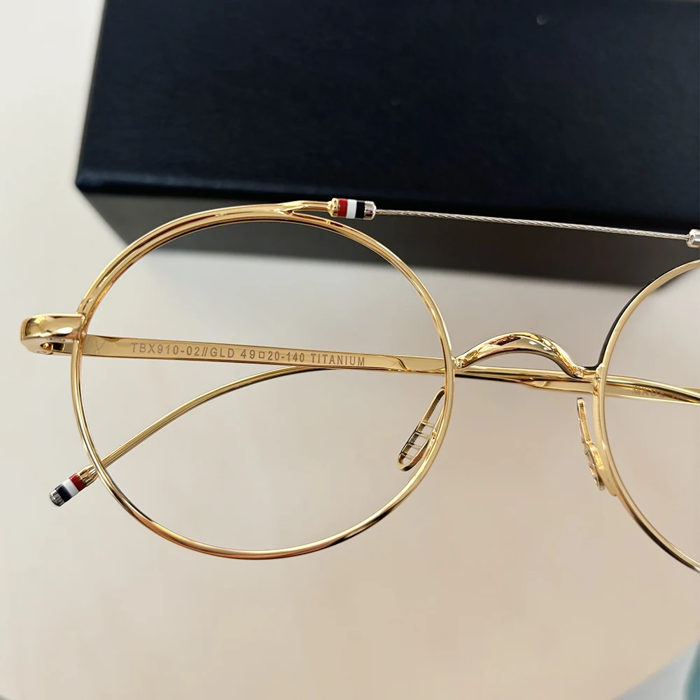 Fashion Round Double Beam Glasses Frame TBX910 Men Women Brand Designer Ultralight Pure Titanium Eyeglasses New York Eyewear INS