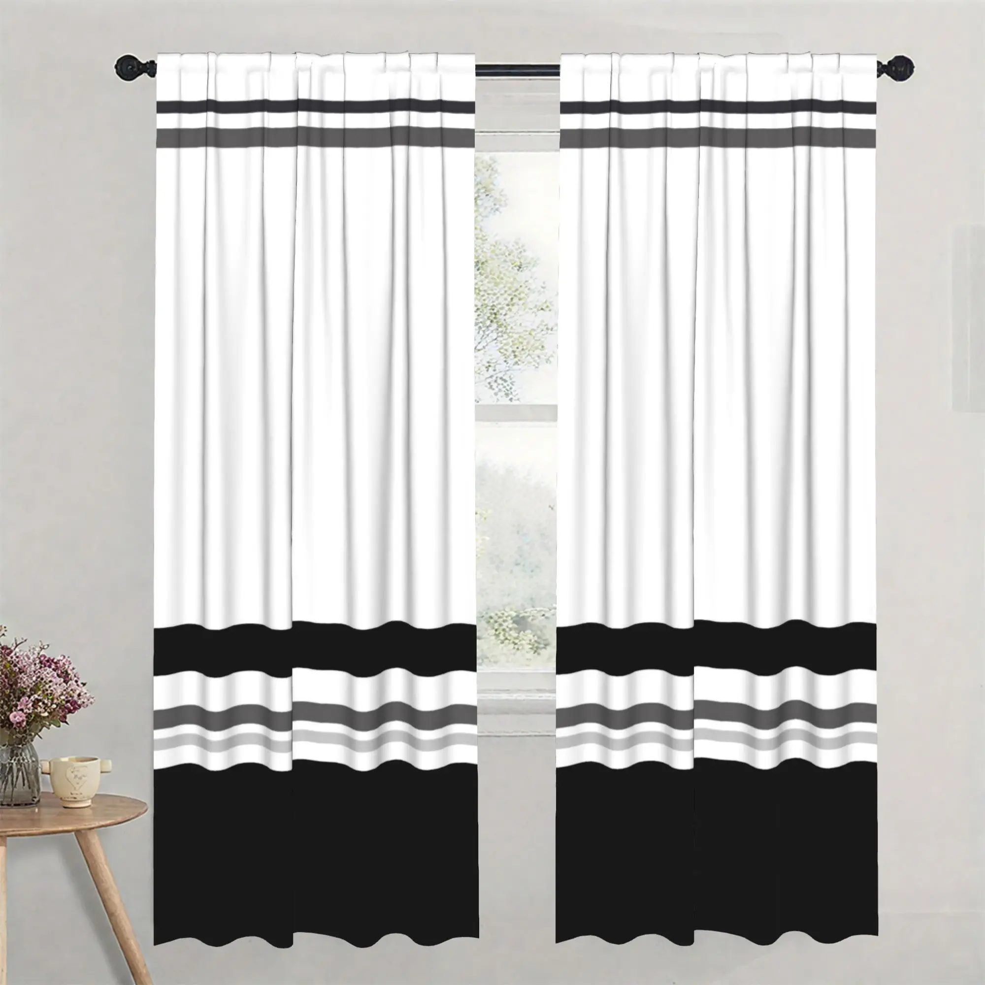 Minimalist Abstract Black White Luxury Curtains for Home And Office Space - Elegant Design Enhances Any Room's Atmosphere