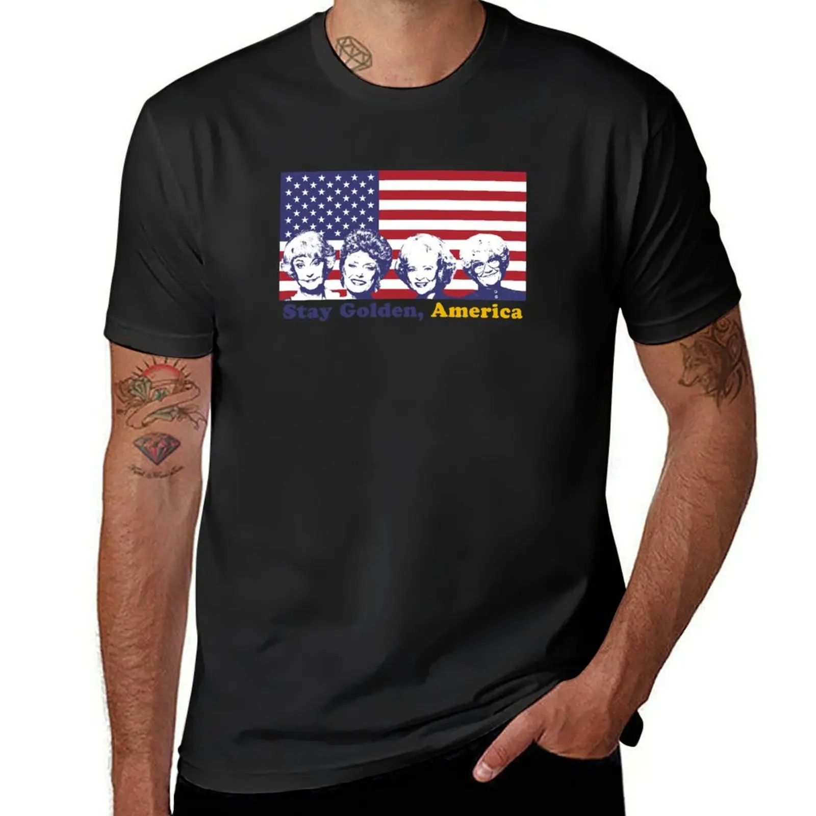 

Stay Golden, America T-Shirt oversized sports fans men graphic t shirts