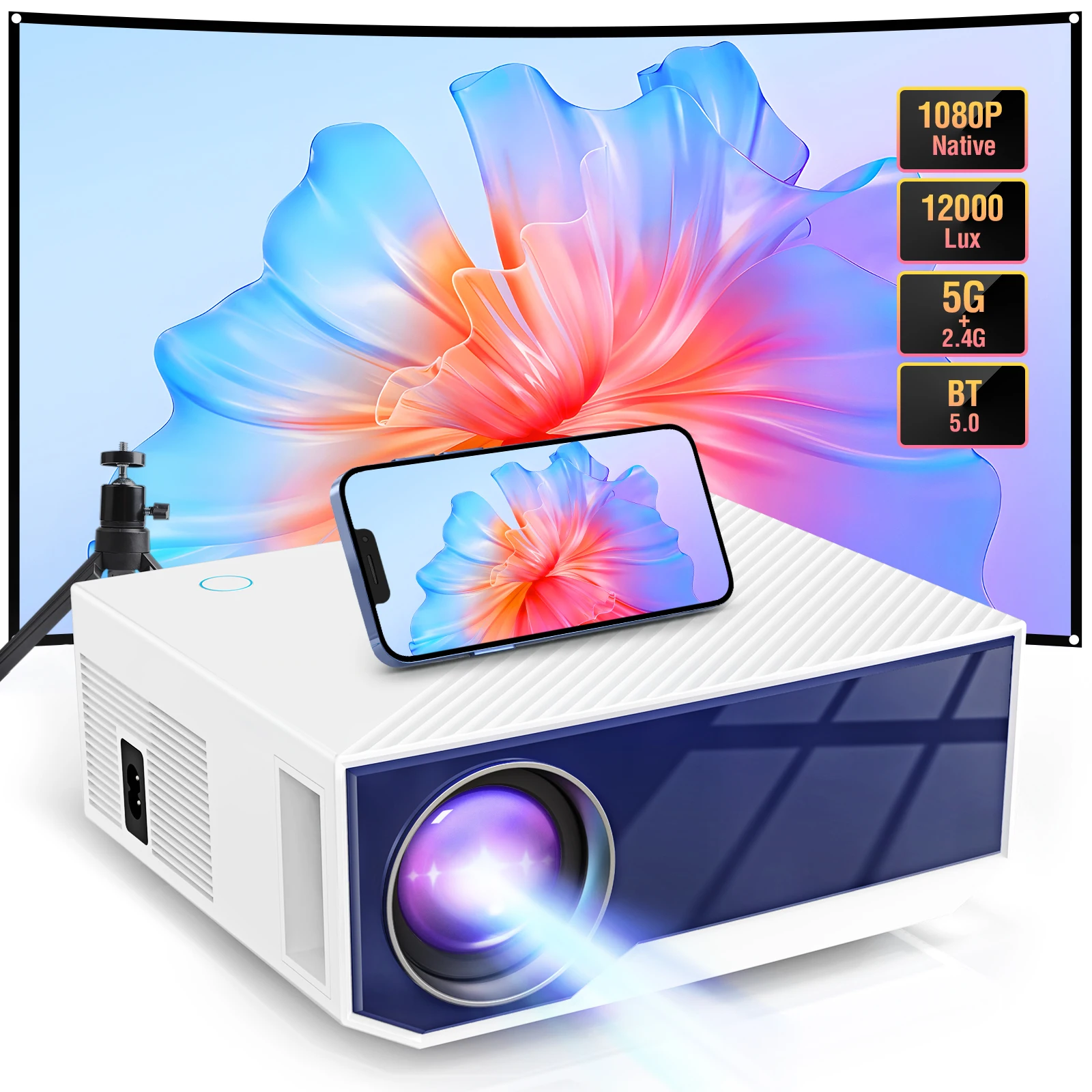 MINI Projector Full HD Native 1080P WiFi Audio and Video Portable Devices With Remote Control Screen for Home Theaters