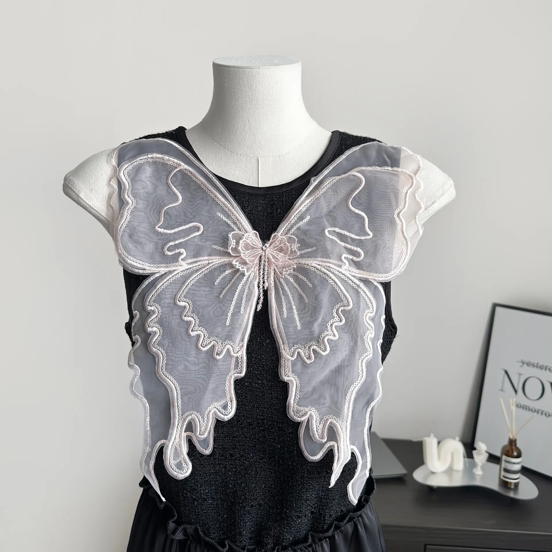 Double Organza Big Butterfly Studded Beaded Patch Pajamas With Pendant Sexy Lingerie Decorated Decal Dress Butterfly