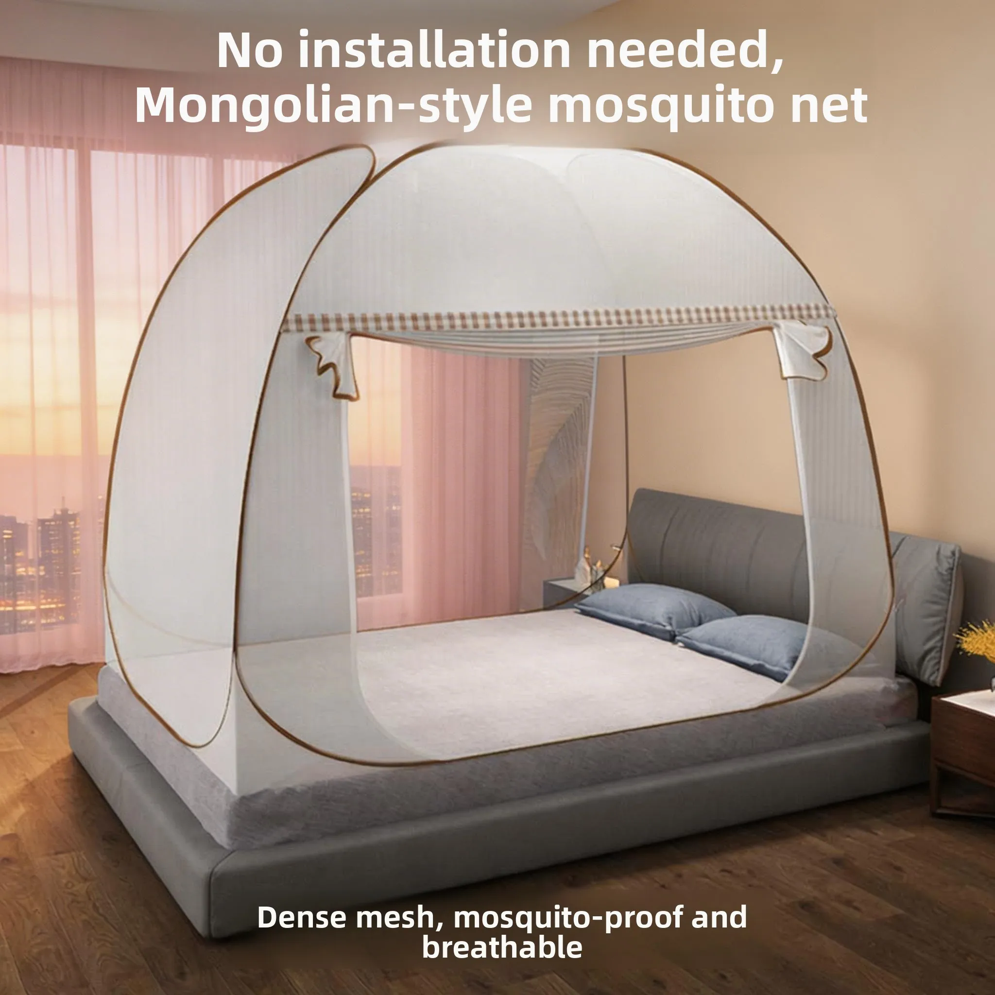 Mongolian Tent Mosquito Net Large Space Bedroom Baby Fall Prevention Double Bed No Installation Needed Children's Bedding