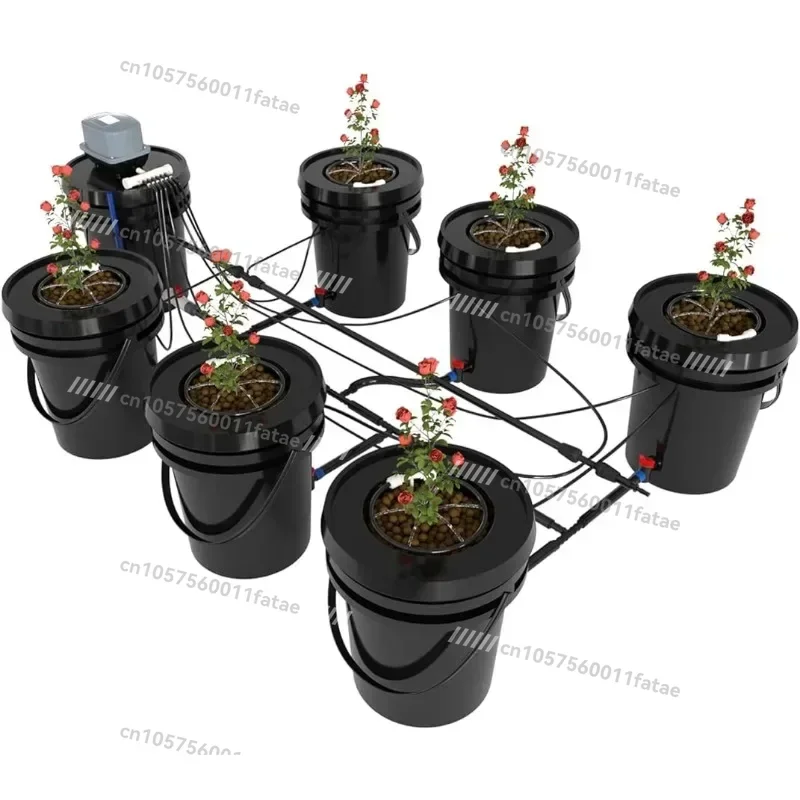 

5 Gallon Hydroponics Grow System Kit with Water Pump, Air Pump,for RDWC Top Feed Drip Hydroponics Systems 6 Buckets + Reservoir