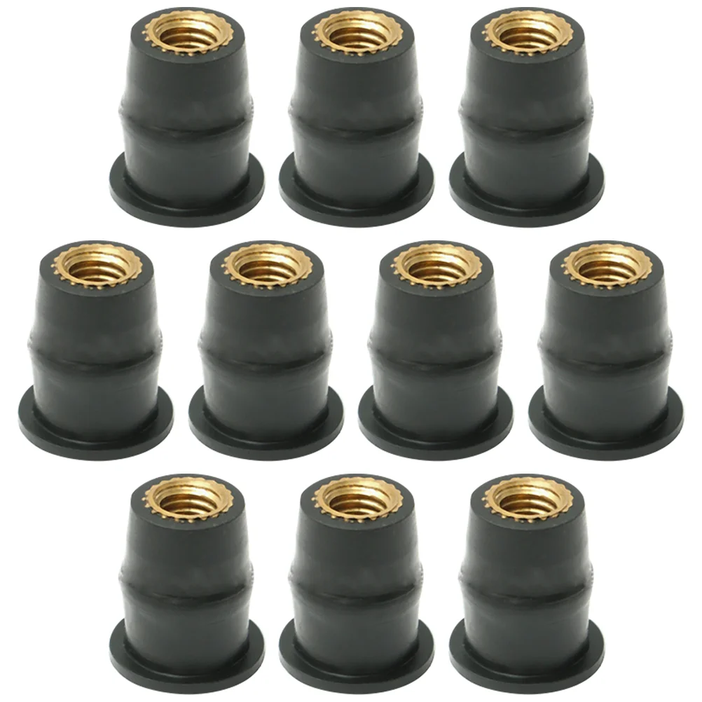 

10 Pcs Motorcycle Windshield Nut Rubber Well Nuts Brass Part Black Windscreen Fastener for