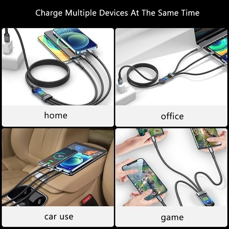New 3 In 1 100w Transparent Fast Charging Cable Type C Usb Micro For Iphone Samsung Huawei Xiaomi Pilot Lamp Charger Usb C 6A