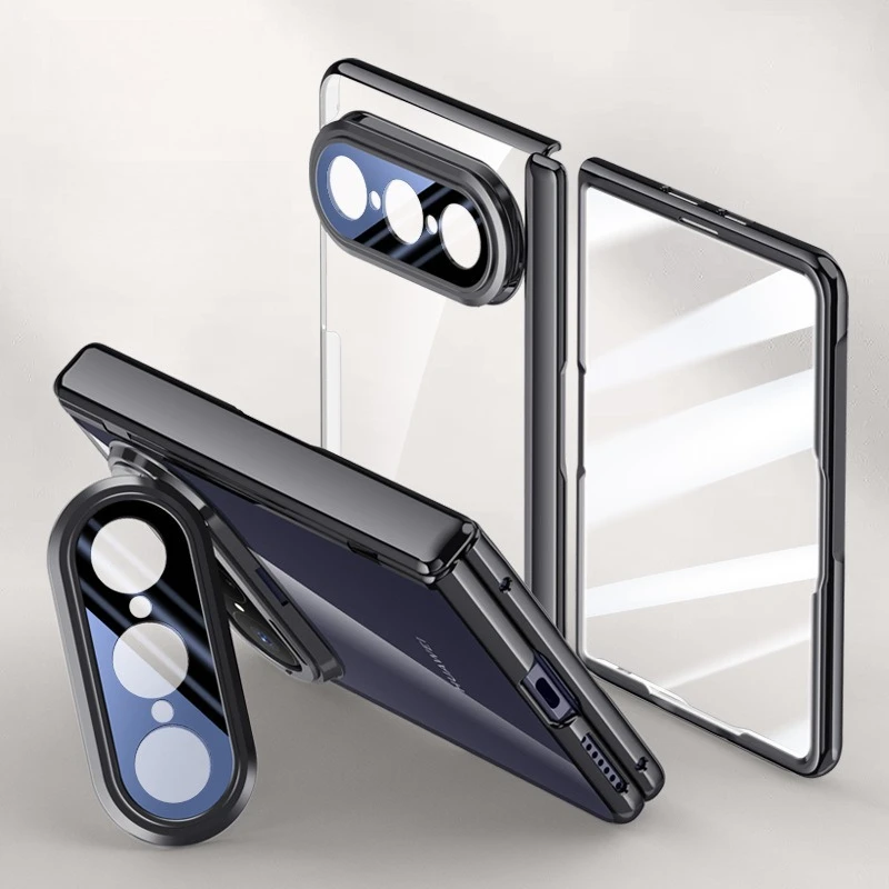 

For Huawei Pura X Max Case Plating Hinge Lens Stand HD Clear Protection Phone Cover Funda Capa