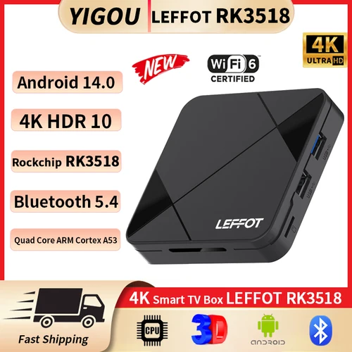Imagen 1 del producto LEFFOT RK3518 Android 14,0 Smart TV Box RK3518 4K con Wifi 6 Smart 3D asistente de Google Netflix YouTube BT5.4 Smart TV Box
