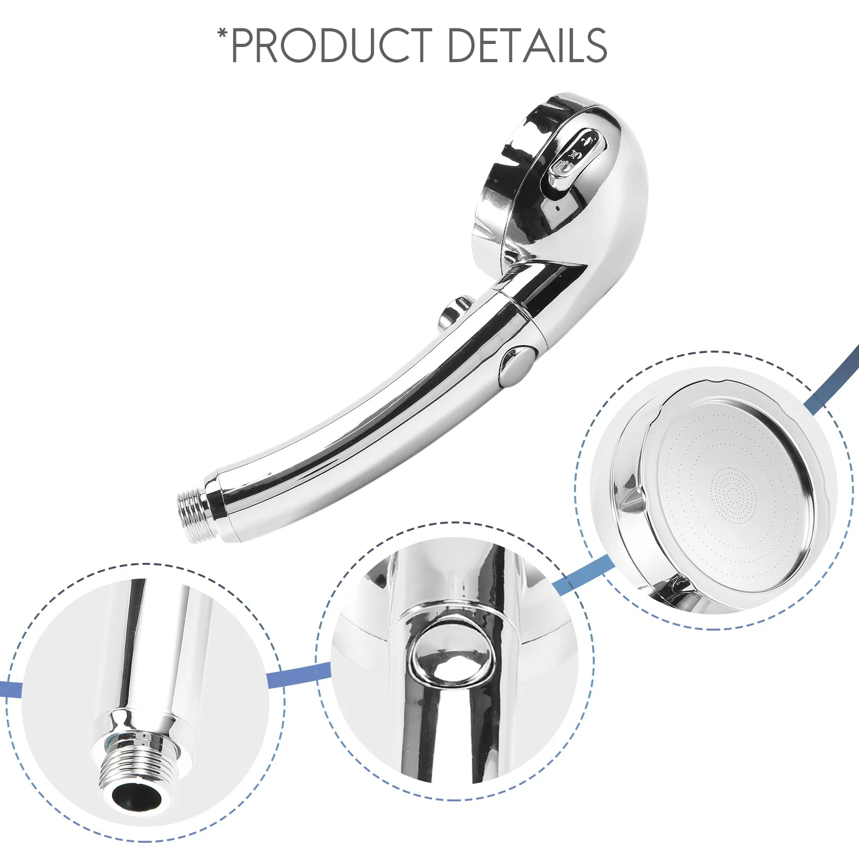 

【Ship Within Handheld Shower Head High Pressure Chrome 3 Spary Setting With ON/OFF Pause Switch Water Saving Adjustable Luxury S