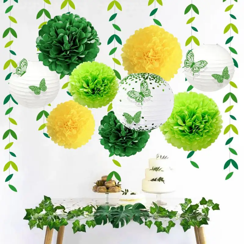 18 teile/satz Papier laterne Dekor Blumen Ball mit 3d Schmetterling Aufkleber Blatt Girlande Luft schlangen Geburtstag Hochzeits feier DIY Dekor