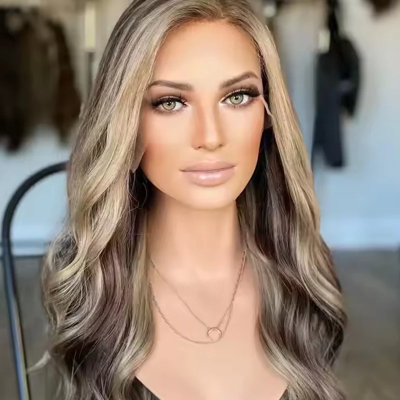 Fashion Synthetic Hair Smooth Straight wave blonde Brown accent color HD lace front wig Hight Density Pre Plucked For Women Use