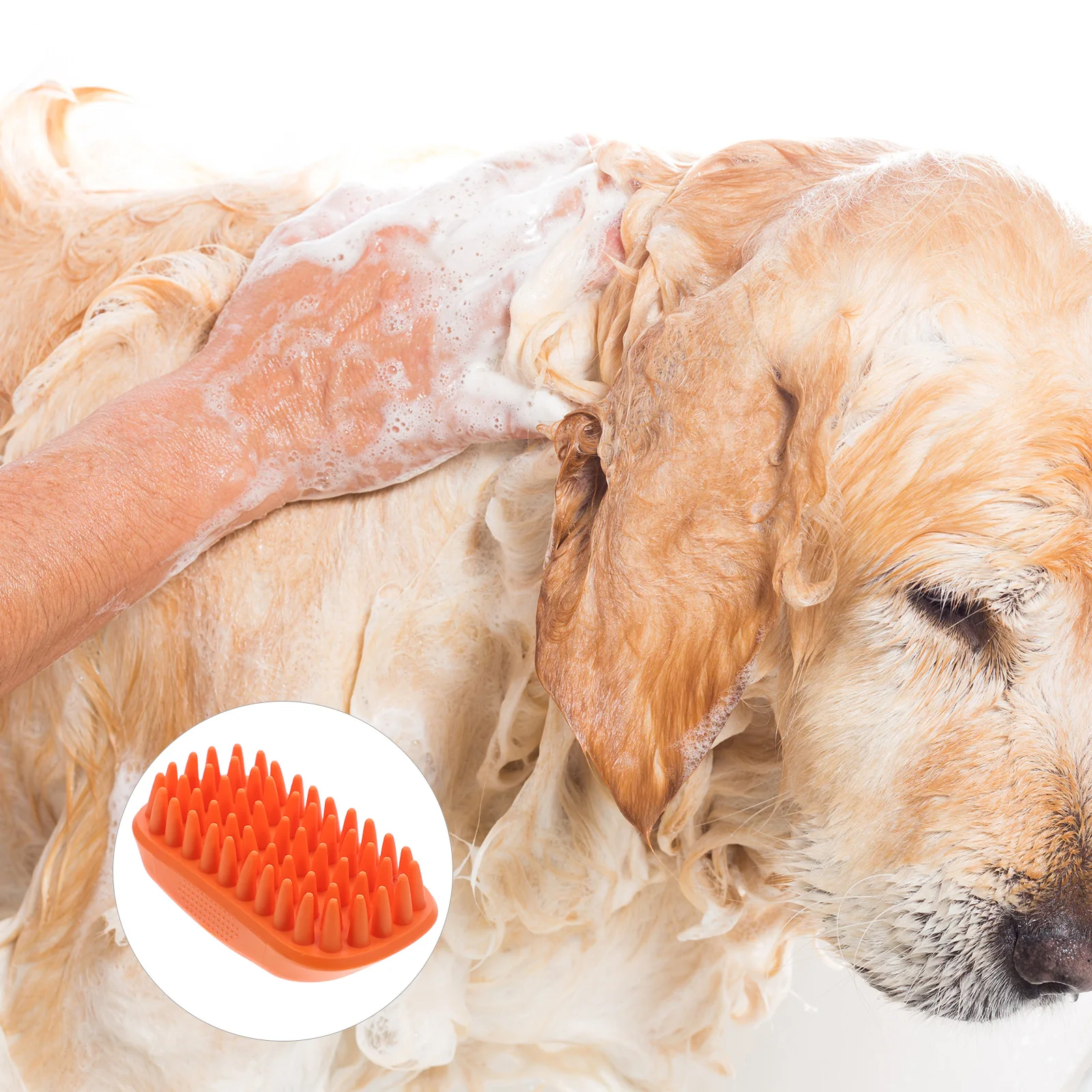 

Pet Silicone Shampoo Brush Soft Silicone Dog Bath Massage Grooming Brush for Cats Dogs Nonslip Handle Orange Dog Grooming Tool