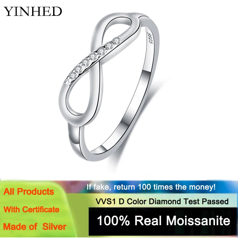 YINHED 100% 925 Sterling Silver Fashionc Infinity Love Fine Moissanite Ring for Women Romantic Wedding Jewelry Gift