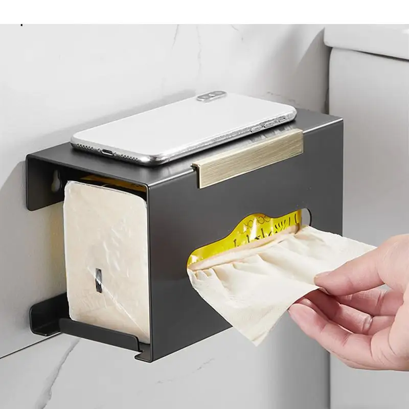 

Punch-free Wall-mounted Tissue Boxs Stainless Steel Household Bathroom Accessories Storage Box Draw Paper Holder