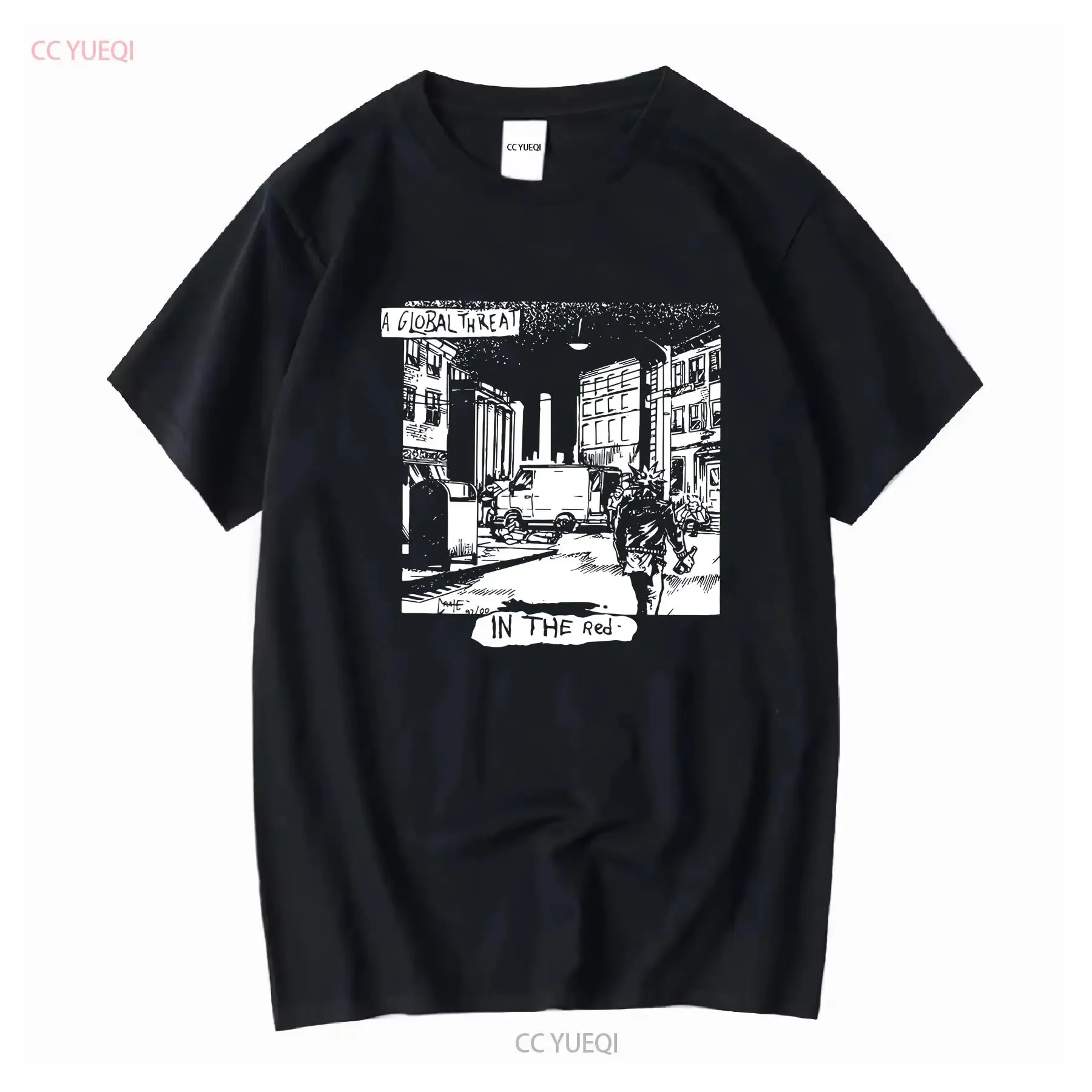 Un GLOBAL THREAT en la camisa roja de manga larga o corta vintage Lavado Leggermente Unisex homme Gráfico elegante